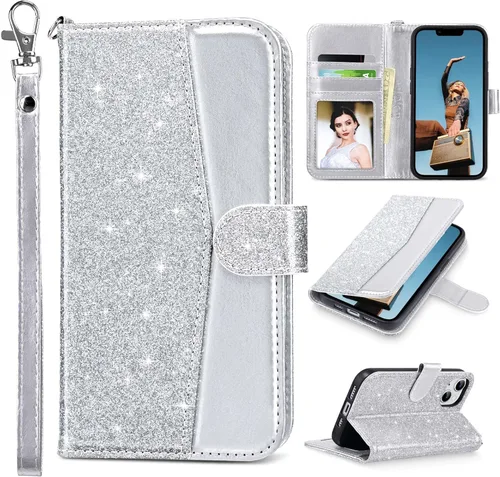 Vista 24 de ULAK Compatible con iPhone 13 Funda tipo cartera para mujer, funda tipo billetera de piel PU con tarjetero y función de caballete, funda protectora