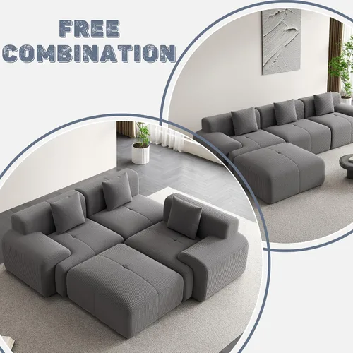 Vista 3 de Sofá Seccional Modular Cloud de 120", Sofá Sin Estructura, Sofás Tapizados en Forma de L con Asiento Profundo, Sofás de Pana Modernos y Acogedores