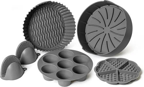 Vista 7 de EM Juego de horneado de 4 piezas de forros de silicona para freidora de aire para pasteles, donas, gofres y brownies - Moldes de silicona