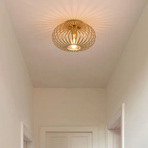 Vista 2 de Fivess Lighting Moderna lámpara de montaje empotrado dorada con jaula de metal, lámpara de techo semiempotrada para pasillo, dormitorio, cocina