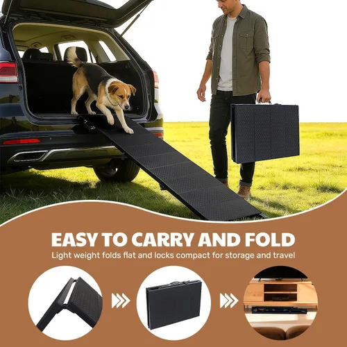 Vista 6 de Rampa extra larga de 71 pulgadas para perros grandes, marco de metal resistente para vehículos utilitarios deportivos, camiones y automóviles
