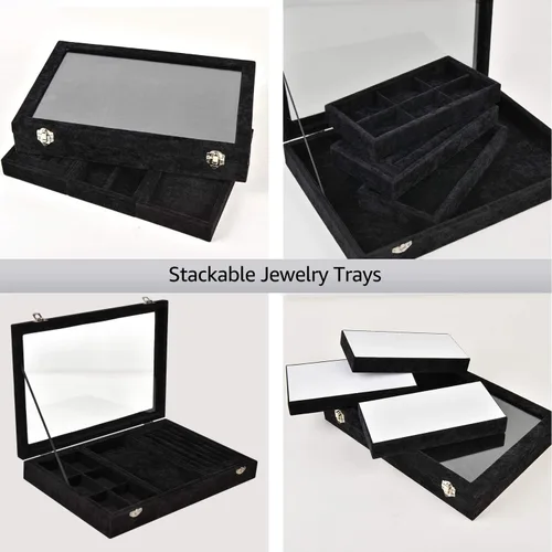 Vista 4 de VIEFIN Organizador de joyas organizador de aretes soporte para pulsera estuche de joyería de viaje organizador de collares platos apilables