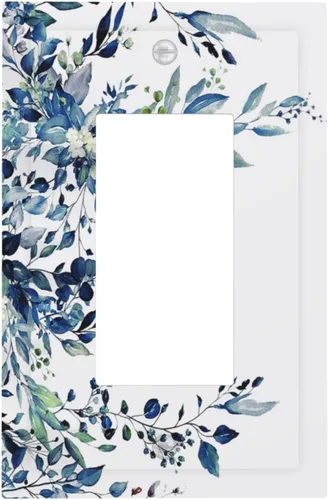 Vista 109 de Cubiertas de Enchufe Dúplex de 1 Gang con Hojas Florales de Eucalipto Azul en Acuarela, Placa Frontal Decorativa para Interruptor de Luz, Placa