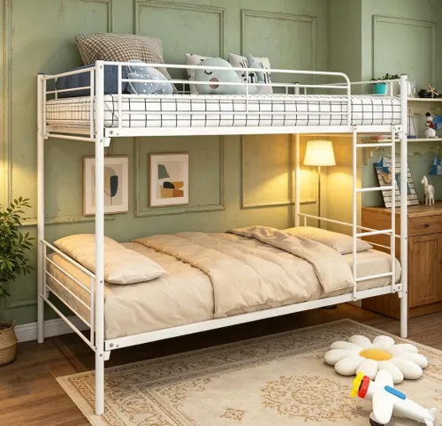 Vista 20 de Bellemave Litera individual XL sobre individual XL, litera de metal con escalera y barandilla para niños, adultos, se puede dividir, color negro