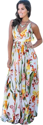 Vista 2 de Vestido de dama de honor para mujer, convertible, convertible, multidireccional, cuello en V, para boda, dama de honor, estilo halter, floral