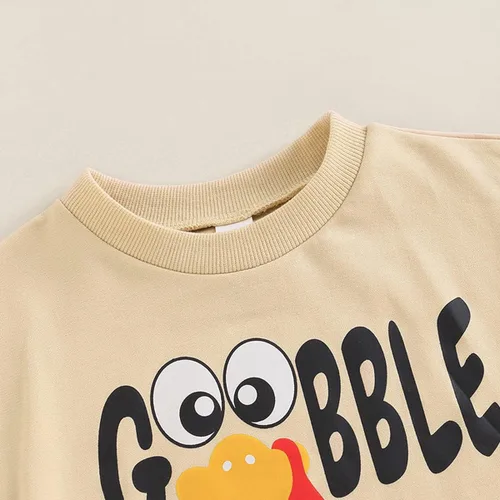Vista 4 de Sudadera de Acción de Gracias para bebé y niña mameluco de manga larga con estampado de pavo y gran tamaño ropa de otoño