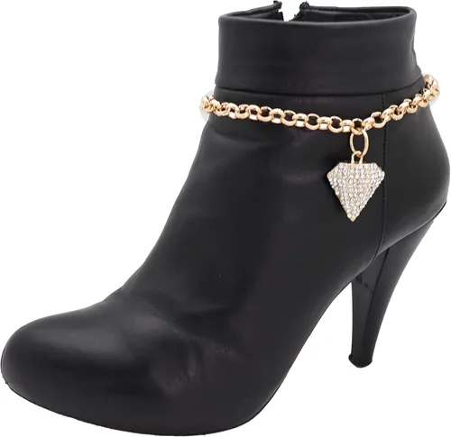 Vista 3 de Joyería de moda para mujer, pulsera de bota, cadena de metal dorado, con forma de diamante de plata de lujo, encanto, Metal