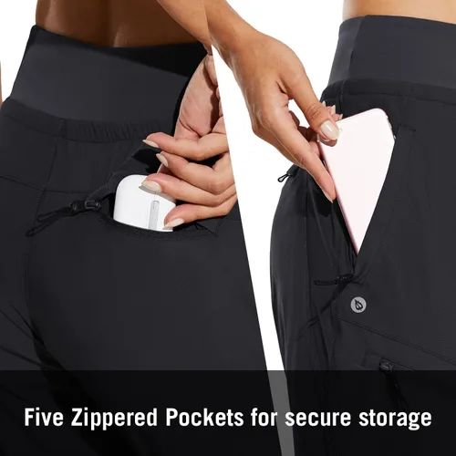 Vista 6 de BALEAF Pantalones deportivos ligeros de senderismo para mujer con bolsillos con cremallera cintura alta secado rápido para viajes campamento UPF50