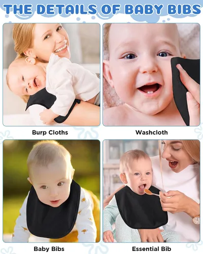 Vista 4 de JaGely Paquete de 30 baberos de muselina para bebé, multicolor, sólido, unisex, impermeable, alimentador ajustable para dentición y babeo