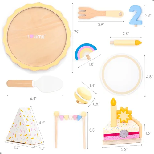 Vista 7 de UMU® Juego de pastel de cumpleaños de madera, juguete de cocina con velas, números, frutas y coberturas, comida de madera para niños de 3, 4, 5