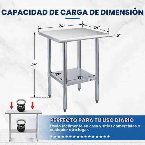 Vista 2 de Profeeshaw mesa de trabajo, de uso comercial, de acero inoxidable NSF con protector contra salpicaduras y estante inferior, para cocina, restaurante