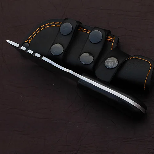 Vista 7 de Cuchillo de seguimiento hecho a mano, cuchillo de caza de hoja fija de espiga completa con funda, cuchillo de transporte horizontal, cuchillo