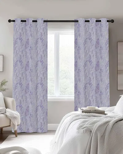 Vista 3 de Cortinas opacas con diseño floral morado de 39 pulgadas de largo, cortinas con aislamiento térmico para dormitorio, sala de estar, 2 paneles de 55 x