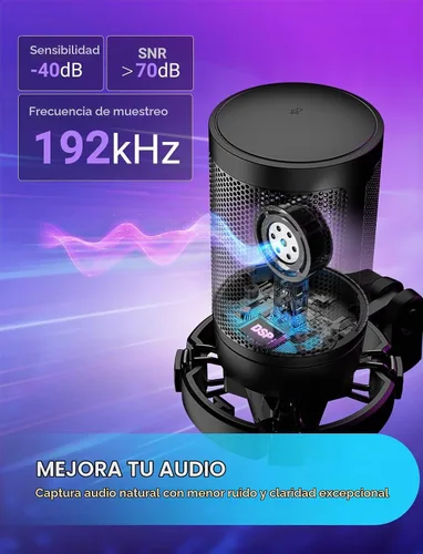 Vista 3 de FIFINE AmpliGame - Micrófono USB A6V para juegos, condensador RGB para Negro