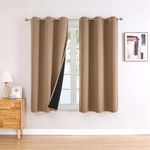 Vista 28 de ChrisDowa Cortinas 100% opacas de 63 pulgadas de largo para dormitorio con forro negro, 2 capas gruesas totalmente opacas con aislamiento térmico