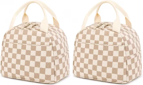 Vista 52 de Bluboon Bolsa de almuerzo para mujer, bonita bolsa de almuerzo de pana con correa para el hombro, reutilizable, aislada, gran capacidad