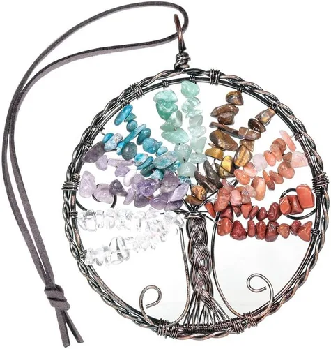 Vista 7 de Árbol de la vida con piedra de cristal curativo, adorno colgante para el hogar, oficina, automóvil, decoración colgante para Feng Shui, decoración