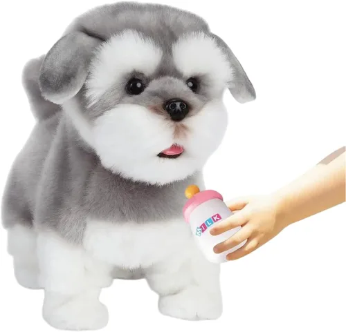 Vista 8 de CU-MATE Juguete electrónico de peluche de simulación interactiva, realista, cachorro, gato, con cola para caminar, ladrar, menear, hablar, como
