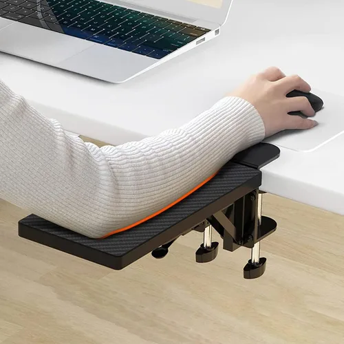 Vista 3 de Reposabrazos para extensor de escritorio, bandeja de extensión de escritorio ergonómica, abrazadera sin perforadores, bandeja plegable para cajones