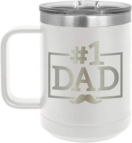 Vista 18 de NUMBER 1 DAD B Blue Taza de café de 15 oz con tapa deslizante Taza de café de viaje aislada Ideas de regalos del día del padre de hijo o hija