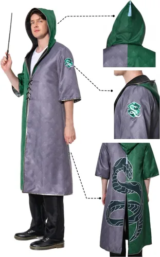 Vista 3 de Disfraz de mago para cosplay, capa de bruja, capa para fanáticos de la casa, uniforme escolar, Halloween, unisex