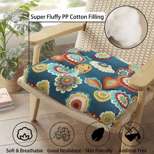 Vista 3 de Magpie Fabrics Juego de 2 cojines de asiento capitoné para exteriores e interiores con lazos, 19 x 19 pulgadas, impermeables, para silla de patio