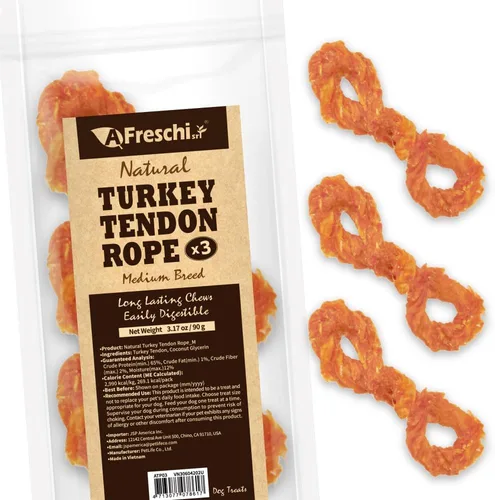 Vista 10 de AFreschi tendones de pavo para perros, de origen estadounidense, golosinas saludables para perros, masticables sin cuero crudo para cachorros
