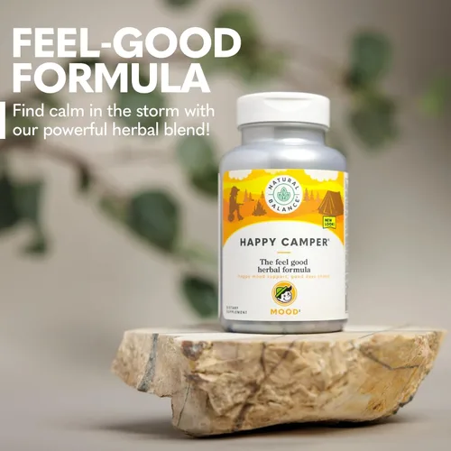 Vista 3 de Natural Balance Happy Camper - Suplemento de apoyo para el estado de ánimo para sentirse bien - Cápsulas de Gotu Kola, flor de la pasión y kava kava