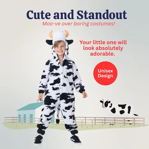 Vista 5 de Dress Up America Disfraz de vaca para niños pequeños - Adorable mono de vaca de felpa Onsie para niños pequeños y niñas