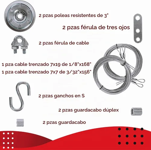Vista 2 de Kit de reemplazo de cables de puerta de garaje, cables de 1/8 pulgadas y 3