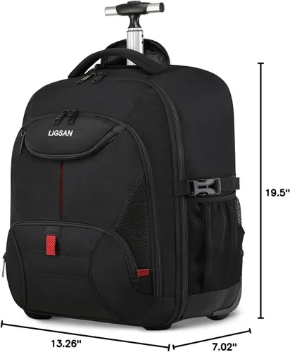Vista 7 de Mochila con ruedas, mochila grande con ruedas para hombres, mujeres y adultos, mochila impermeable de 17 pulgadas para portátil de viaje, bolsa