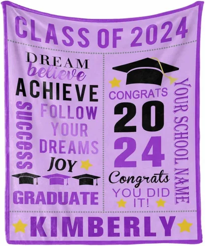 Vista 9 de Manta personalizada con nombre de graduados y escuela para un regalo único, manta personalizada de graduación de clase de 2024, manta suave, 30 x 40