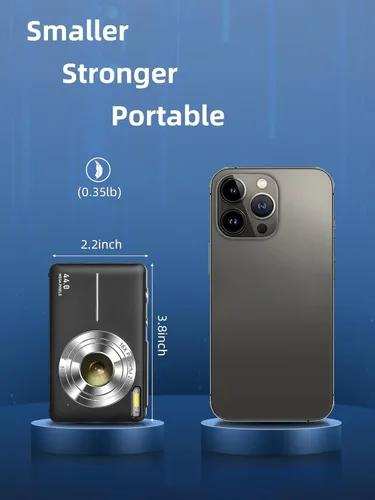 Vista 5 de Cámara digital, FHD 1080P Cámara digital de apuntar y disparar con zoom de 16X antivibración, tarjeta de 32 GB, cámara pequeña compacta para niños