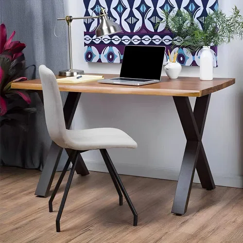 Vista 9 de Juego de 4 patas de metal para mesa de comedor de 28 pulgadas, patas de escritorio con marco en X de acero resistente con patas ajustables