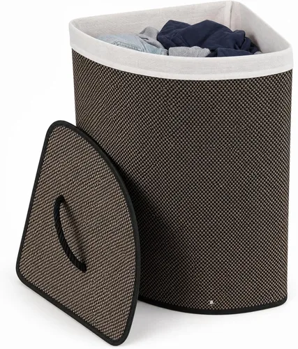 Vista 14 de GOFLAME Cesta esquinera de bambú para la ropa sucia con tapa y forro extraíble, cesta de almacenamiento con asa, adecuada para dormitorio, baño