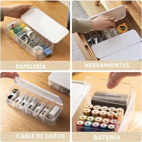 Vista 5 de PAVSTINE Organizador de Cables Caja de Almacenamiento con 7 bridas de alambre, caja de organización de cables de escritorio con tapa, organizador