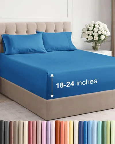 Vista 104 de Sábanas individuales de bolsillo extra profundo, sábanas transpirables y refrescantes de 3 piezas, juego de sábanas de lujo para hotel, suaves, sin