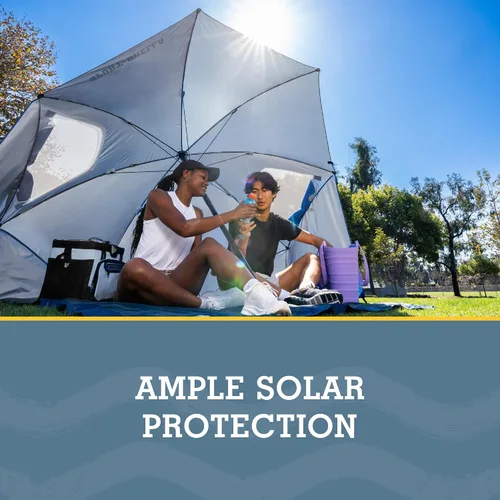 Vista 2 de Sport-Brella Premiere UPF 50+ Protection Umbrella Shelter with Patented Side Panels and Tilt Mechanism, Heavy-Duty 1.25 Inch Center Pole, Auger