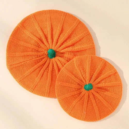 Vista 8 de Gorro de boina de punto de calabaza, gorro de felpa para niños pequeños, lindo gorro cálido de invierno para bebé, madre, adulto, Halloween