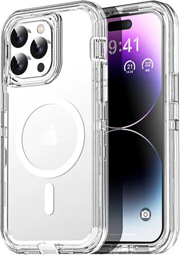 Vista 27 de AICase Funda transparente para iPhone 16e/13/iPhone 14, compatible con MagSafe 3 en 1, resistente protección contra caídas, cuerpo completo, a
