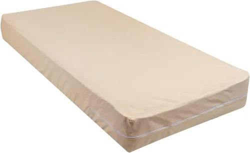 Vista 3 de Funda de colchón de algodón 100% natural Fleetwood con cremalleras alrededor del colchón (beige, individual)