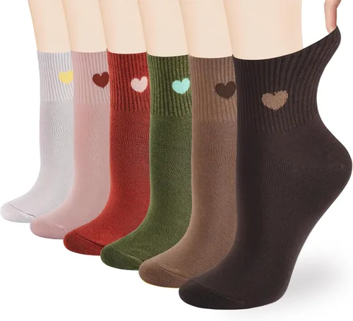 Vista 8 de Calcetines finos de algodón para mujer, calcetines suaves por encima del tobillo, 6 pares de calcetines divertidos con corazón novedoso