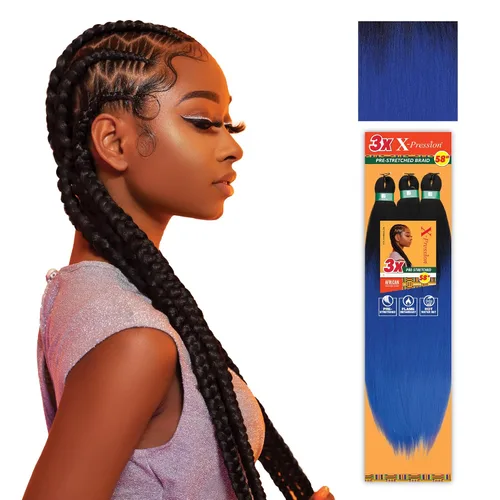 Vista 59 de Sensationnel X-Pression - Trenzas sintéticas prestiradas, 3 unidades, 58 pulgadas, negro azabache 1 Cabello trenzado, Kanekalon, ignífugo