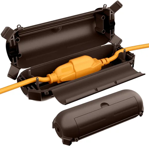 Vista 11 de RESTMO Paquete de 2 fundas compactas para cable de extensión para exteriores, caja impermeable IP44 y funda de seguridad, ideal para proteger