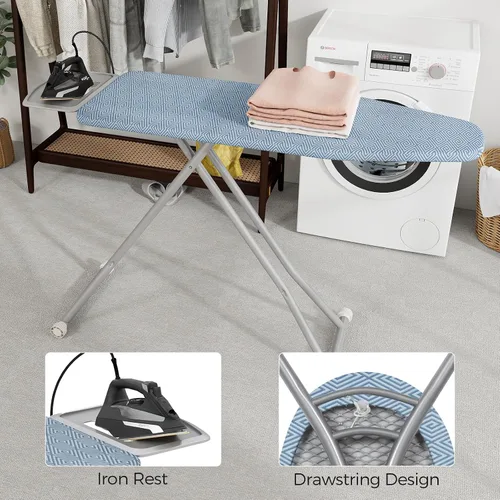 Vista 8 de COSTWAY Tabla de planchar plegable, soporte de planchado resistente de 57 x 16.5 pulgadas con 7 alturas ajustables, soporte de hierro, tela
