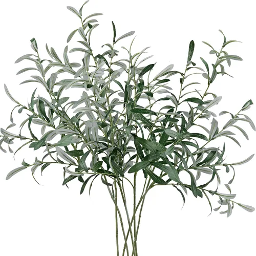 Vista 9 de FiveSeasonStuff Ramas de hoja de olivo artificial de 30.3 pulgadas, 6 tallos para jarrones Verde en ambos lados