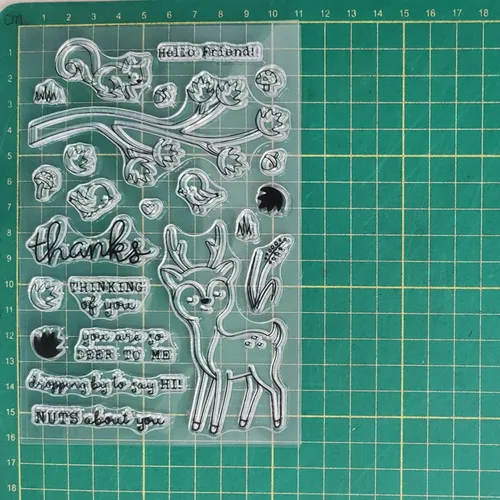 Vista 7 de Juego de sellos y troqueles de ardilla de ciervo pequeño para hacer tarjetas, sellos transparentes y troqueles de corte de metal para álbumes