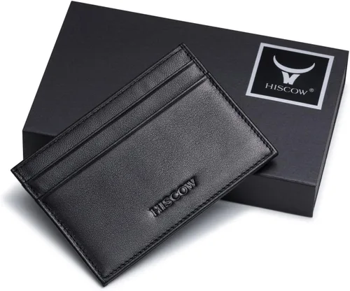 Vista 7 de Tarjetero delgado de cuero, pequeño estuche de identificación para hombres y mujeres (negro)