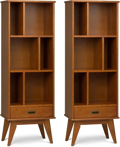 Vista 19 de SIMPLIHOME Draper - Estantería de madera maciza de 64 pulgadas de alto Rubio