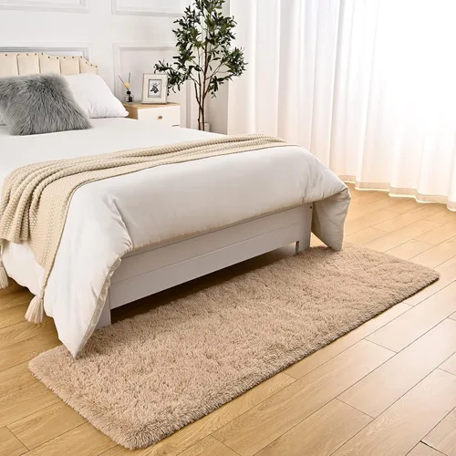 Vista 5 de DweIke Alfombras de pasillo beige esponjosas para dormitorio, 2 x 6 pies, alfombra larga de felpa suave para niñas y niños, antideslizante y lavable